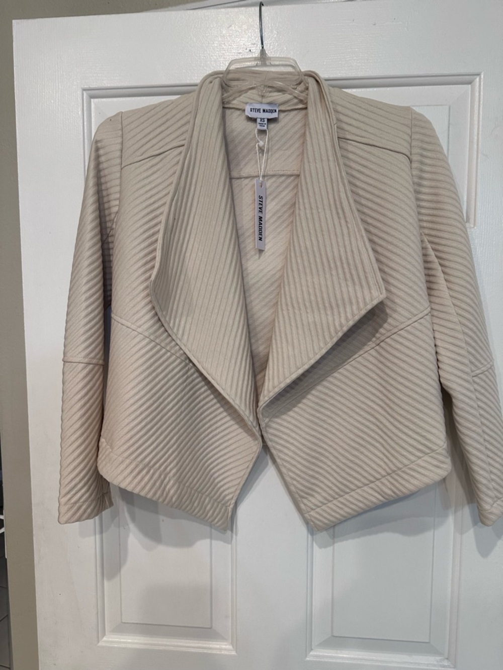 NWT Steve Madden Quilted Knit Jacket Cardigan XS Beige Open Front Lightweight
